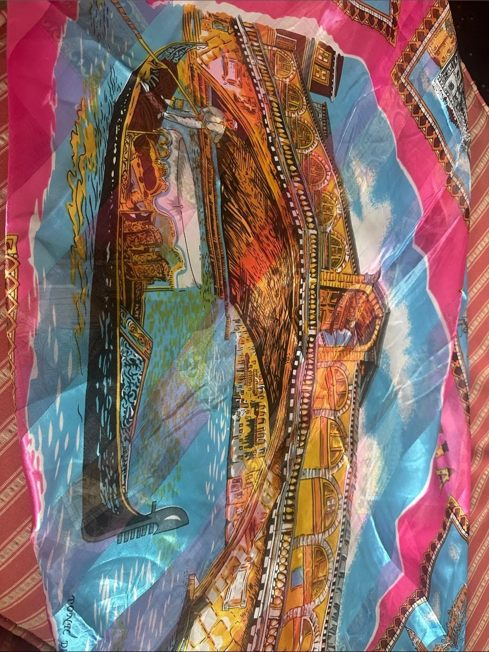 Venezia Pink & Turquoise Silk Scarf